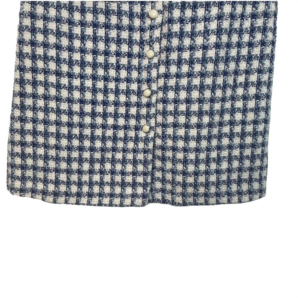 Melonie Women's Blue White Gingham Tweed Button Country Club Preppy Mini Dress 6 - Picture 3 of 8